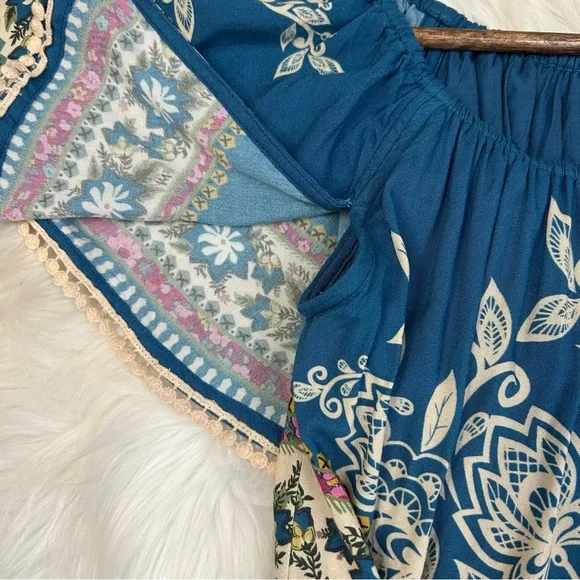 Natural Life SABRINA Cropped Top Shirt Womens Small Blue Floral Boho Beach - Picture 4 of 12